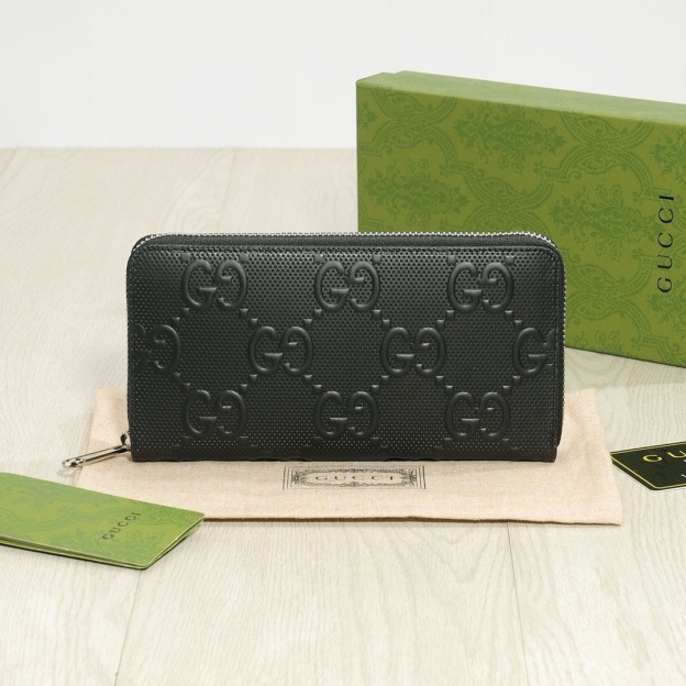 グッチ「Gucci」シグネチャー レザー ウェブ ジップアラウンドウォレット