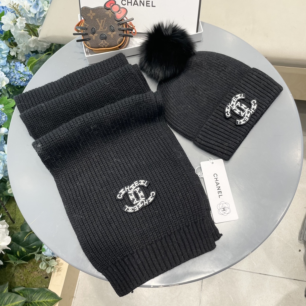 【定番人気】シャネル 秋冬 防寒アクセサリー マフラー＆ハットセット
