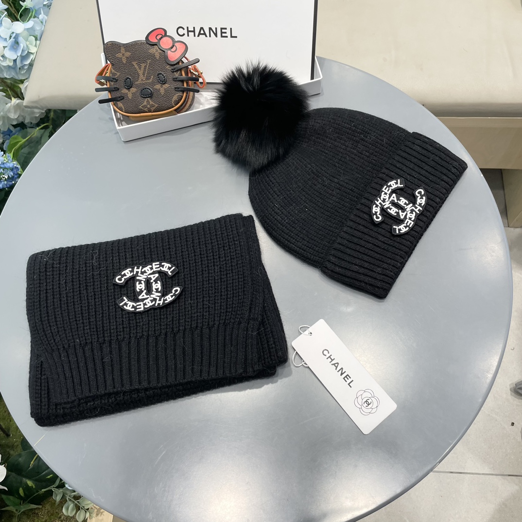 【定番人気】シャネル 秋冬 防寒アクセサリー マフラー＆ハットセット