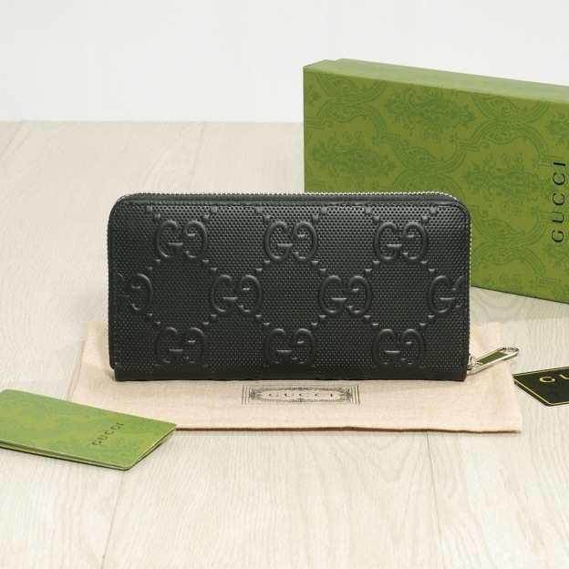 グッチ「Gucci」シグネチャー レザー ウェブ ジップアラウンドウォレット