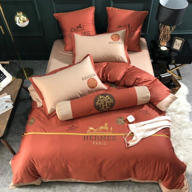 エルメス「Hermès」プレミアムコットン ゴールド＆シルバー刺繍 4点セット