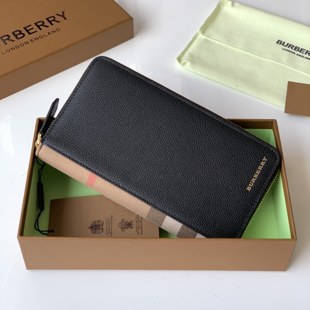 バーバリー「Burberry」Houseチェック & 粒革 ジップ ウォレット