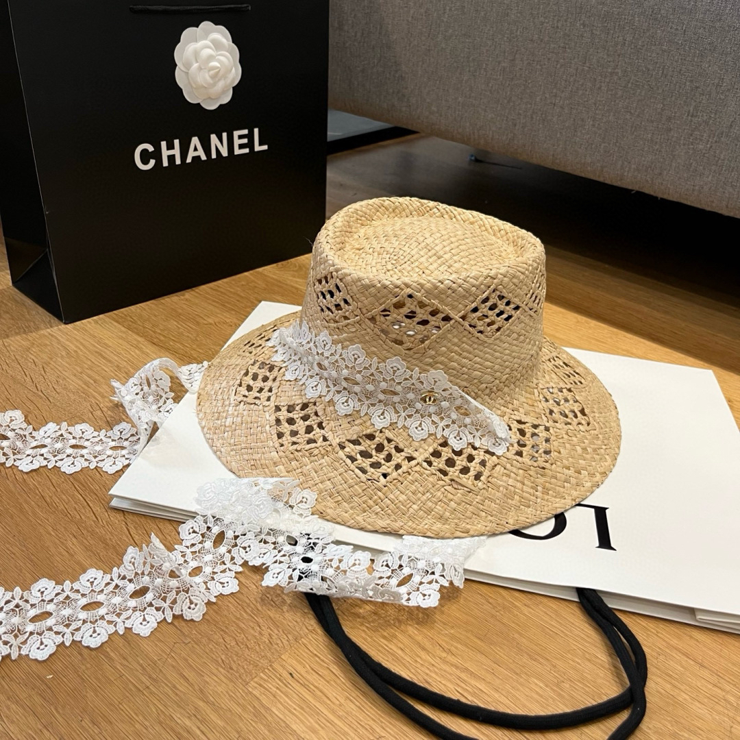 シャネル「Chanel」ラフィア オープンワーク サンハット