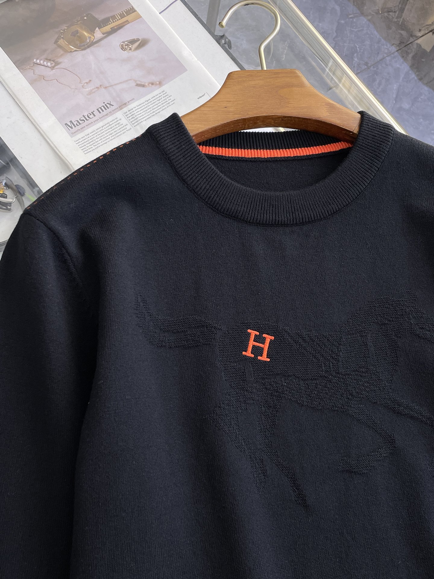 エルメス「Hermès」秋冬用ウール混紡クルーネックニットセーター