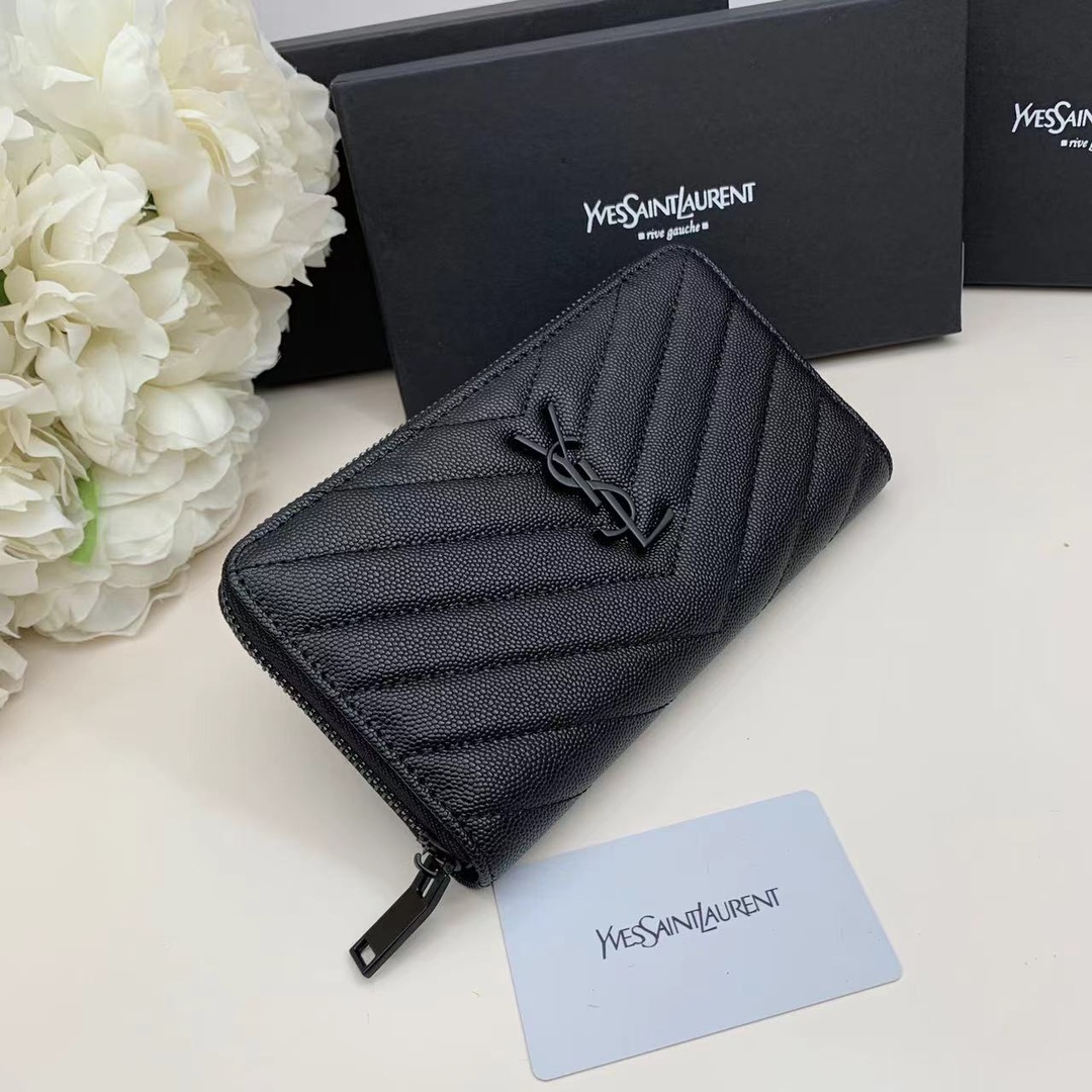 サンローラン「Saint Laurent」モノグラム・サンローラン フルジップウォレット（グレインパウダーテクスチャー キルティングレザー）