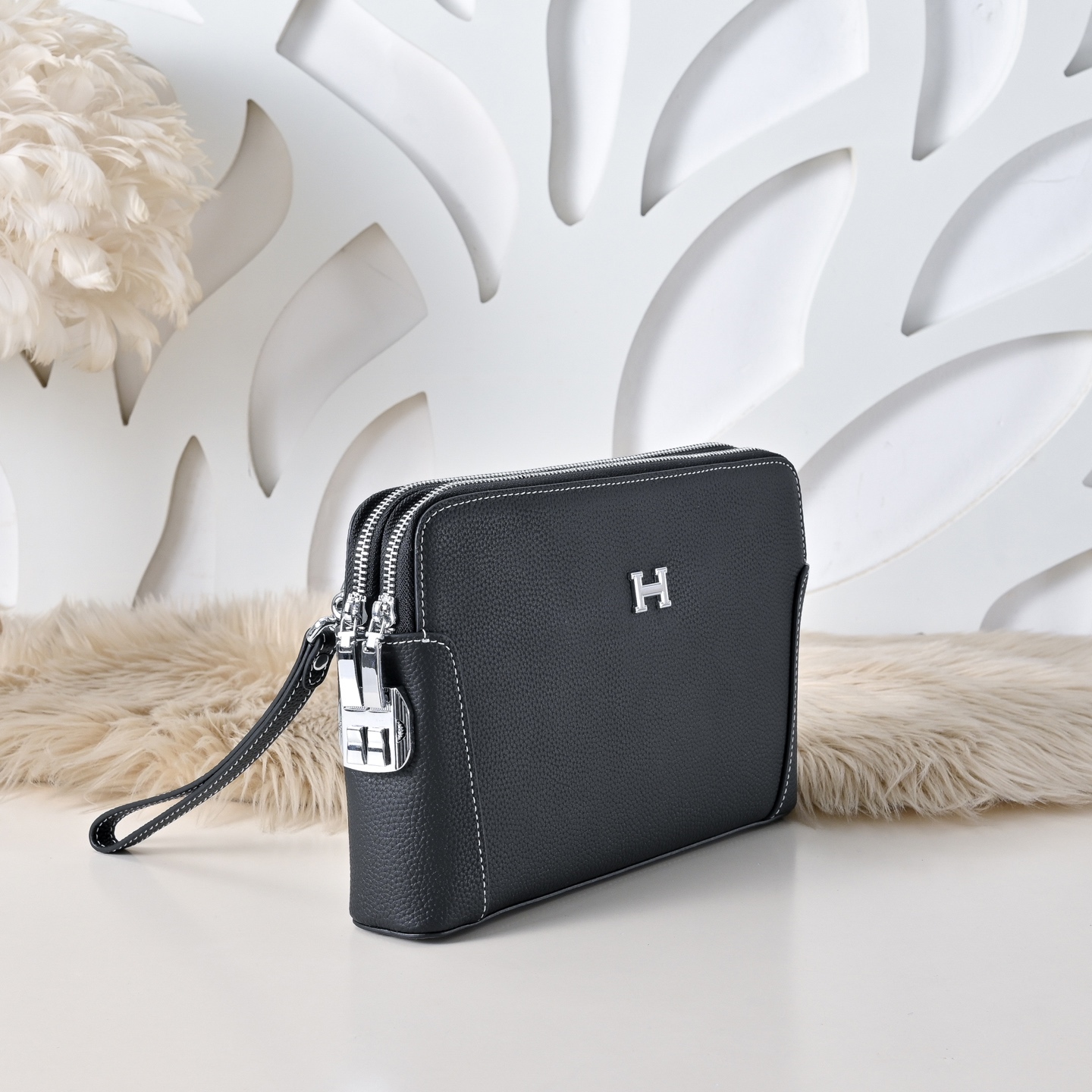 エルメス ダブルジッパー レザー クラッチバッグ