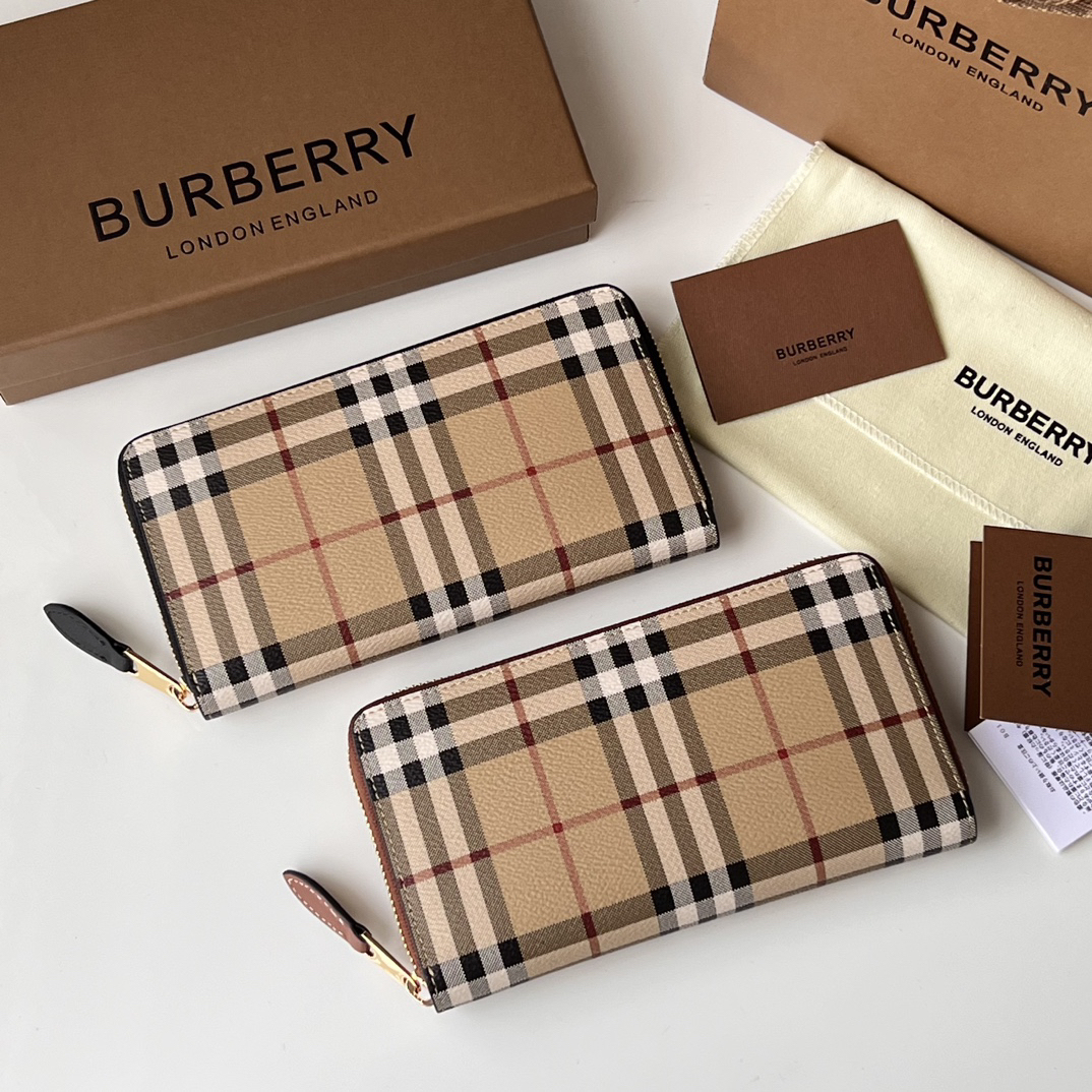 バーバリー「Burberry」チェック エコファブリック フルジップ ウォレット