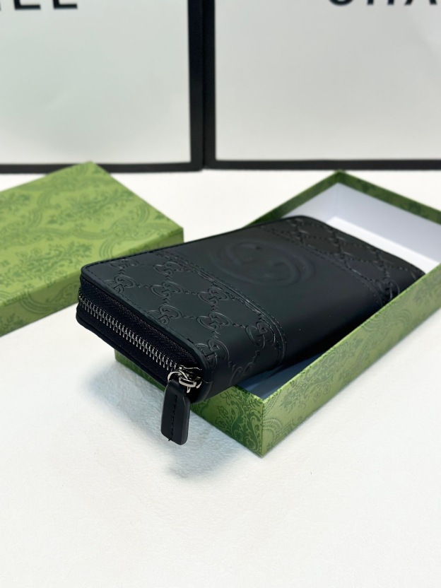 グッチ「Gucci」シグネチャー レザー ウェブ ジップアラウンドウォレット