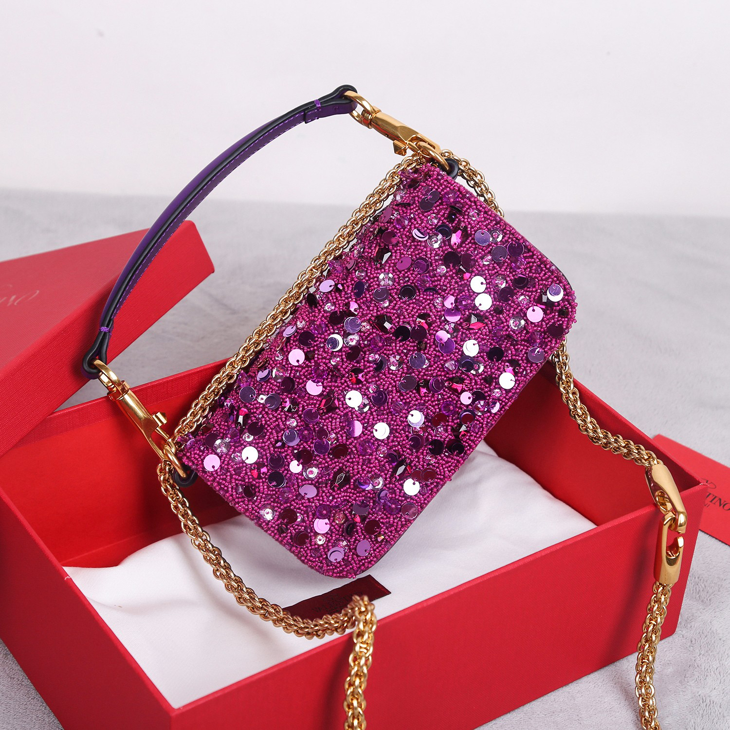 ヴァレンティノ「Valentino」ド アメジスト クリスタル レザートップハンドルバッグ