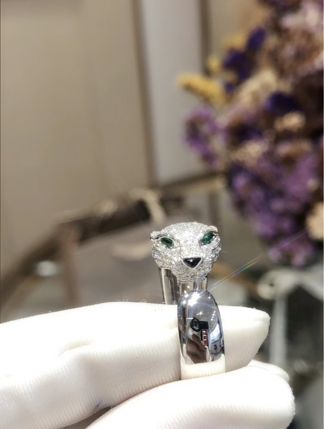 カルティエ「Cartier」 パンサーヘッド オープン ダイヤモンド リング