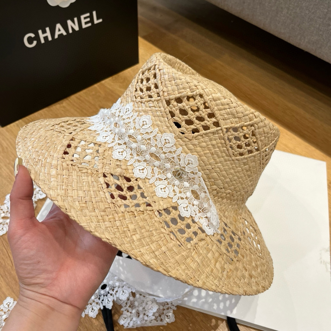 シャネル「Chanel」ラフィア オープンワーク サンハット