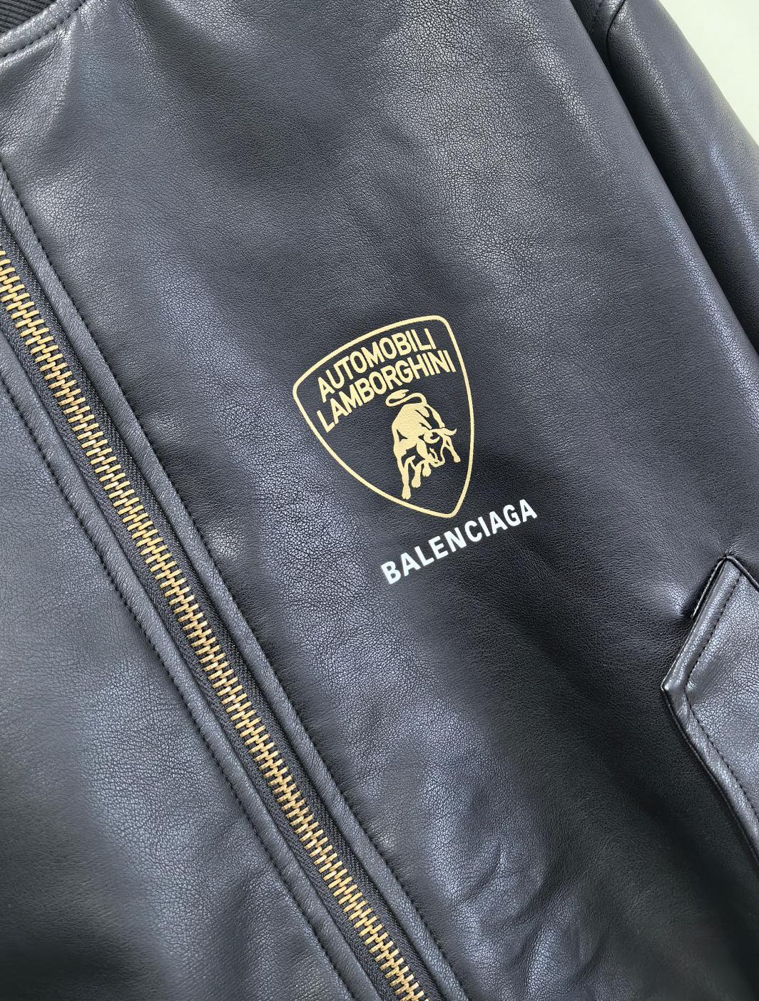バレンシアガ「Balenciaga」‌ × AUTOMOBILI LAMBORGHINI シールドエンブレム レザージャケット