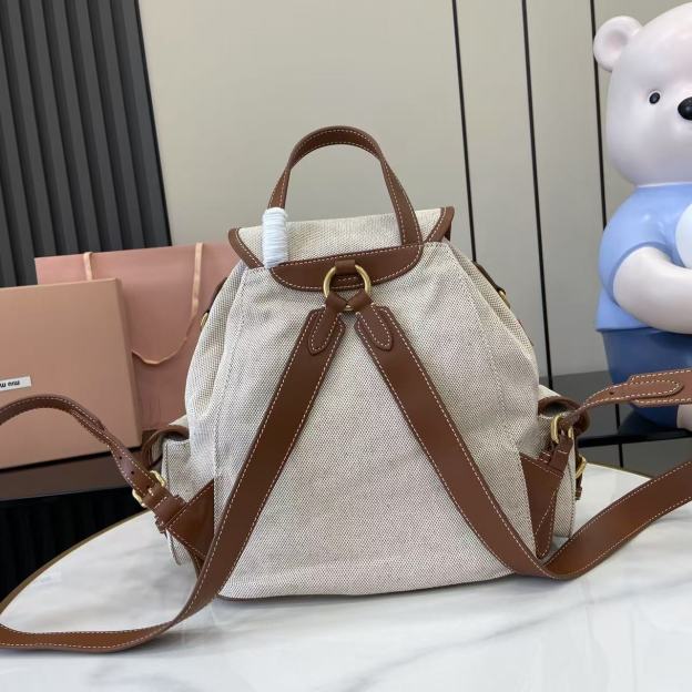 ミュウミュウ「Miu Miu」バックパック レザー＆キャンバス デュアルストラップ ショルダーバッグ