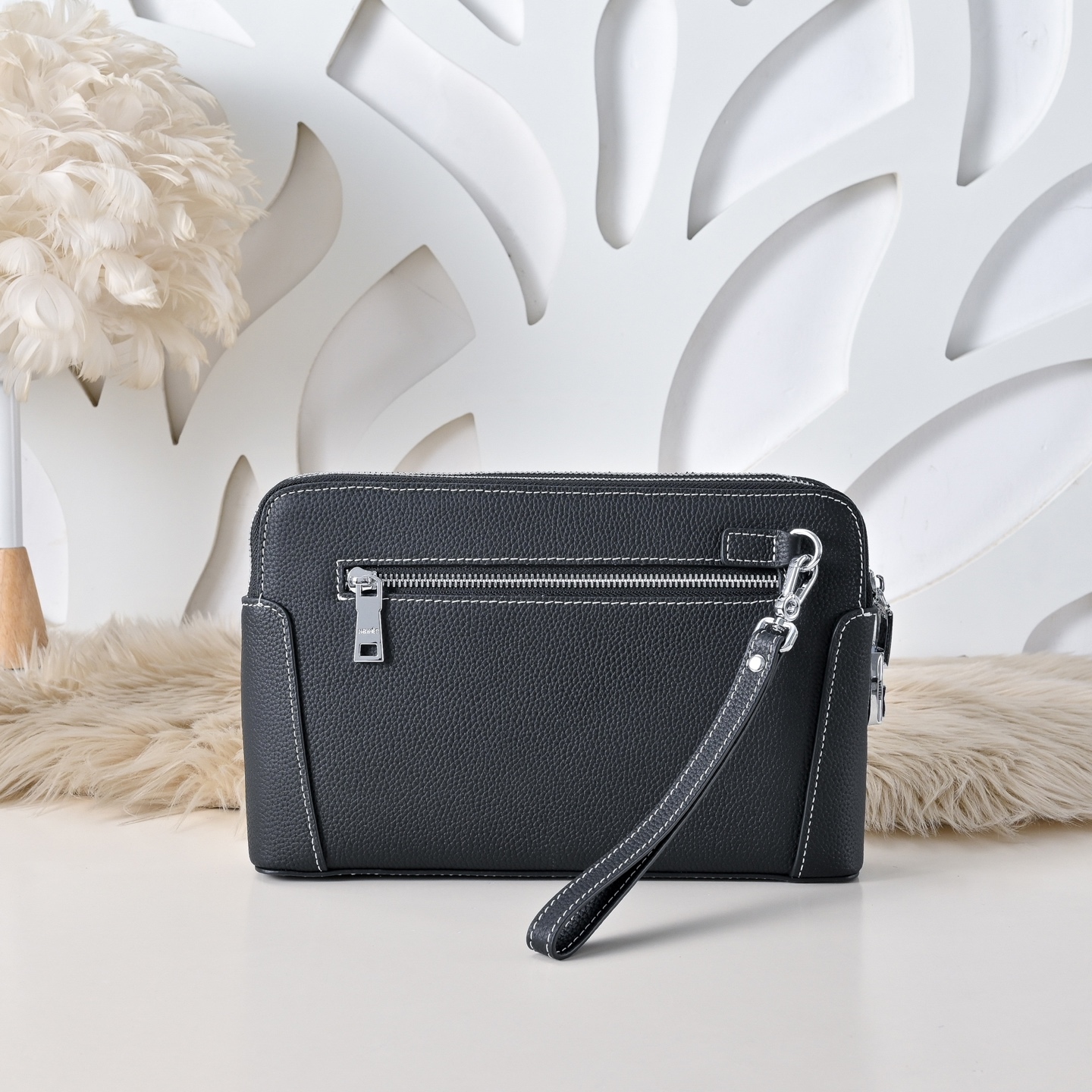 エルメス ダブルジッパー レザー クラッチバッグ