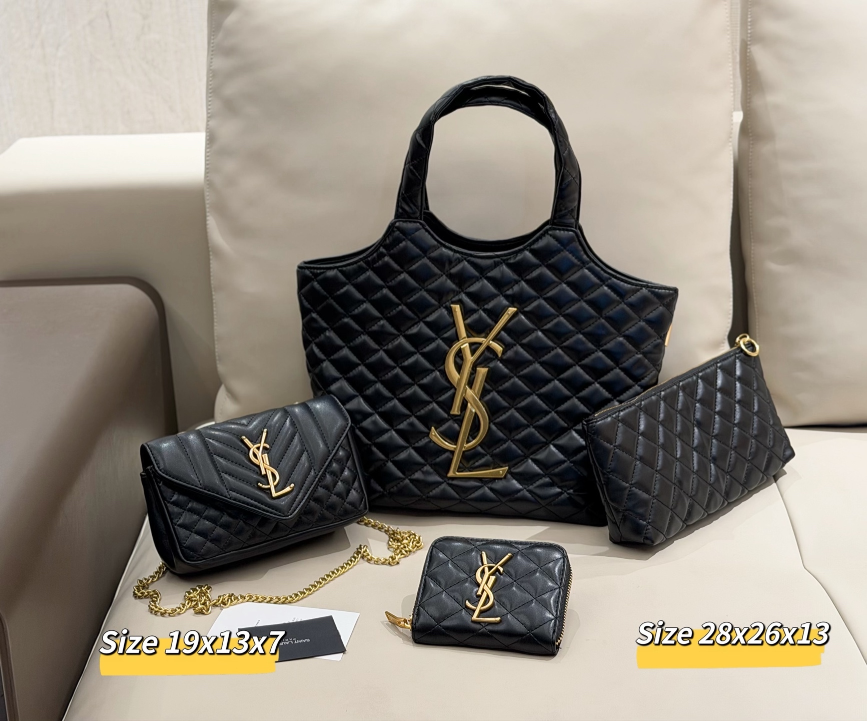 「イヴ・サンローラン」YSL レザー トートバッグ＋チェーンウォレット＋コインケース＋ポーチ 4 点セット 限定セール 大人気販売中