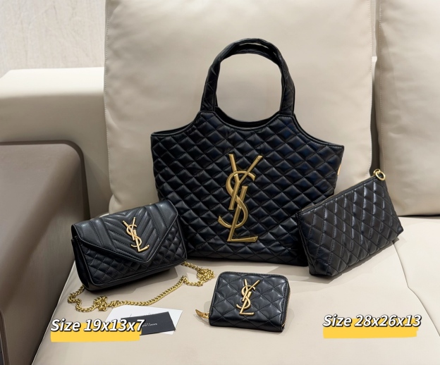 「イヴ・サンローラン」YSL レザー トートバッグ＋チェーンウォレット＋コインケース＋ポーチ 4 点セット 限定セール 大人気販売中