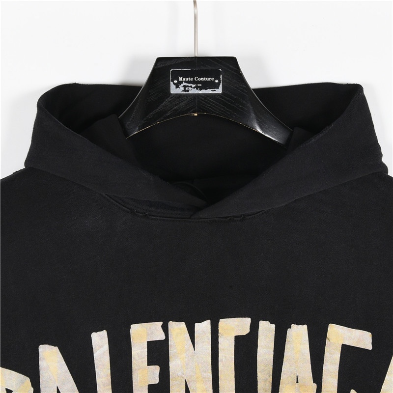 Balenciga（バレンシアガ） スクラッチ（磨破）とマスキングテープ（胶带）デザインのフード付きスウェットシャツ
