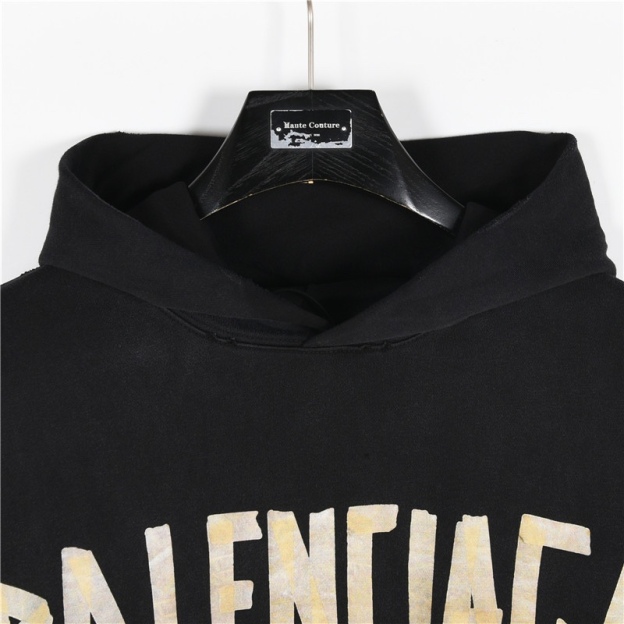 Balenciga（バレンシアガ） スクラッチ（磨破）とマスキングテープ（胶带）デザインのフード付きスウェットシャツ