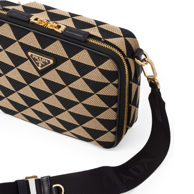 プラダ「Prada」 ブリック エンブロイダリーファブリック バッグ ブラック＋ベージュ