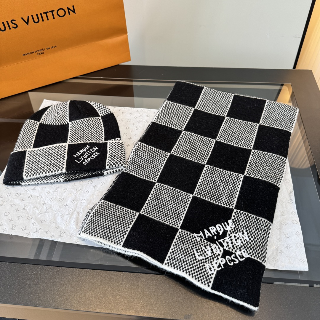 【希少逸品】ルイ・ヴィトン 秋冬 防寒アクセサリー マフラー＆ハットセット