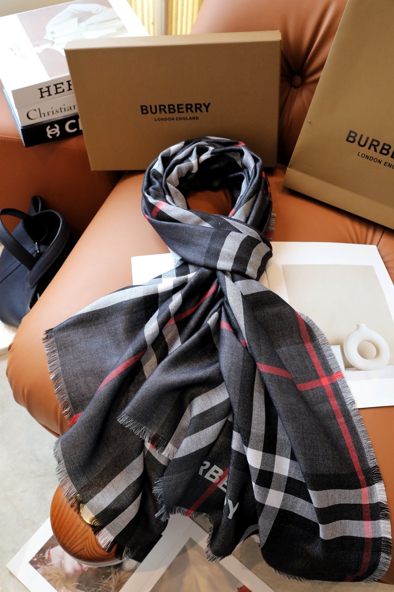 バーバリー「Burberry」ダブルフェイス キャシュミア チェック マフラー (70×220cm)
