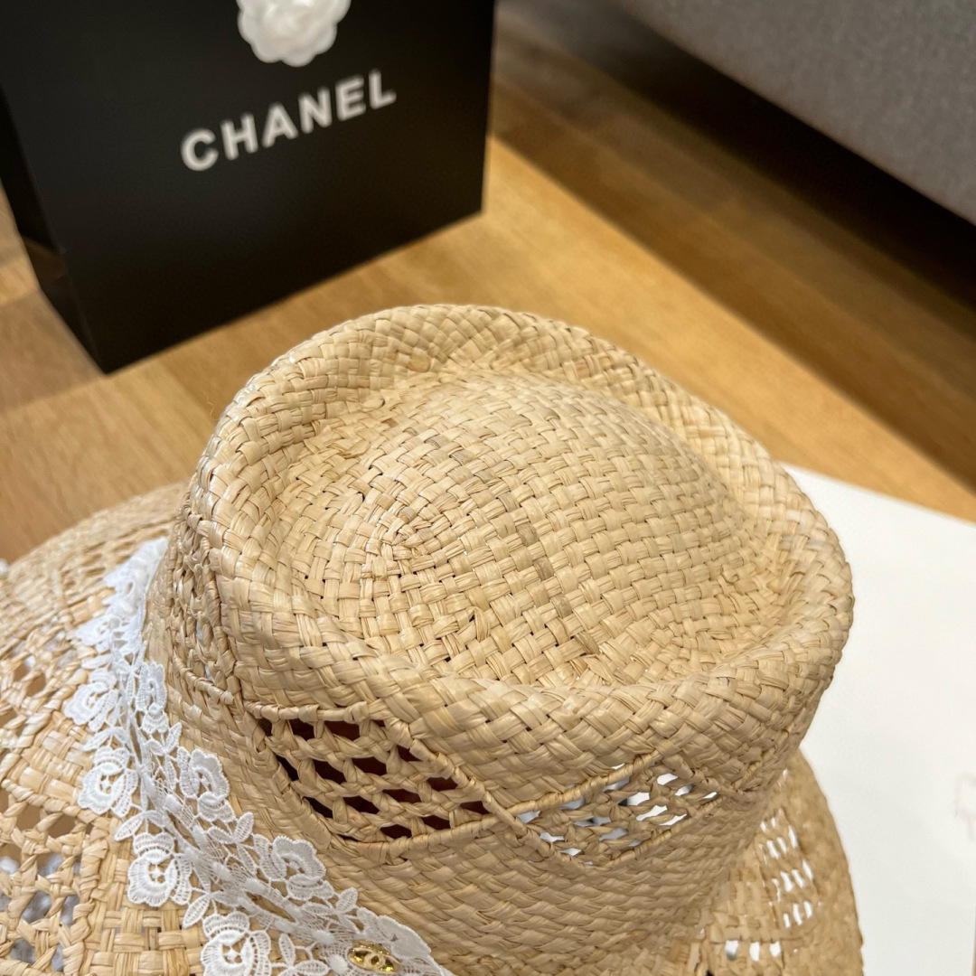シャネル「Chanel」ラフィア オープンワーク サンハット