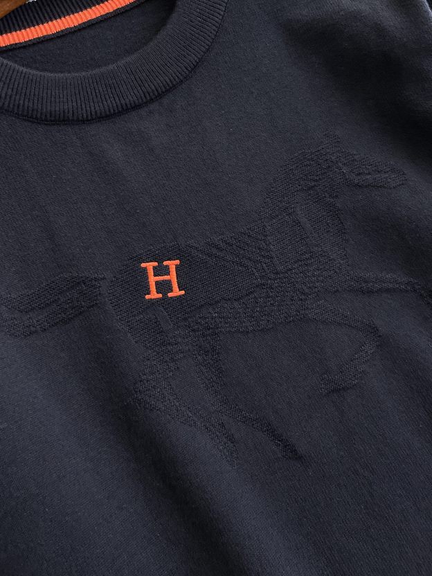 エルメス「Hermès」秋冬用ウール混紡クルーネックニットセーター