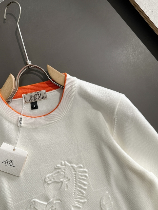 エルメス「Hermès」秋冬全身ジャージー柄新作シンプル丸首ニットウールセーター