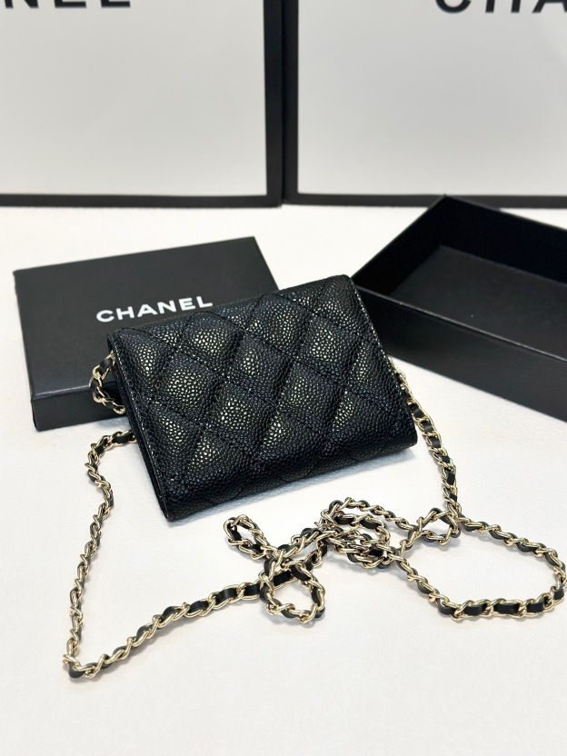 シャネル「Chanel」クラシックフラップ ウォレットオン チェーン キャビアレザー ショルダーバッグ