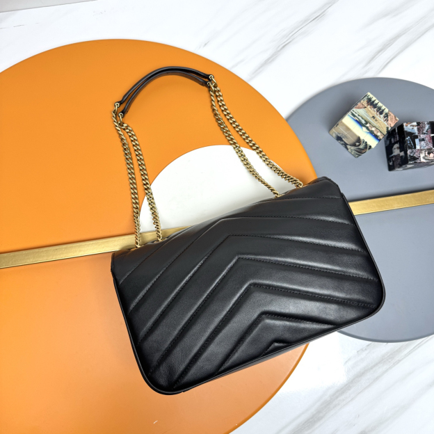 サンローラン「Saint Laurent」ルル ブラックレザー ミディアムバッグ