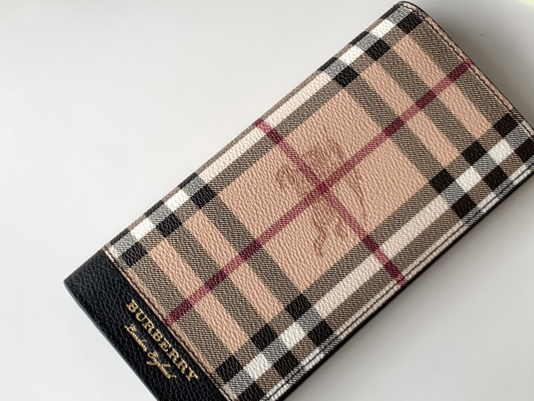 バーバリー「Burberry」Haymarket チェック & レザー 二つ折り長財布