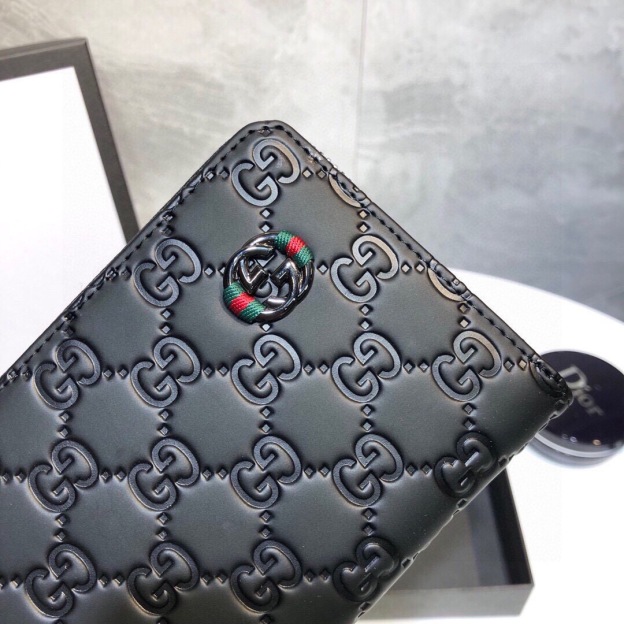 グッチ「Gucci」シグネチャー レザー ウェブ ジップアラウンドウォレット
