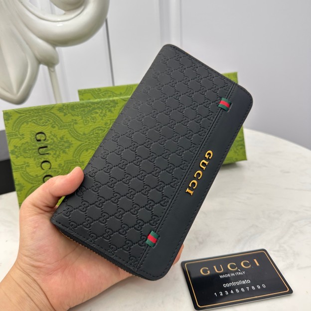 グッチ「Gucci」シグネチャー レザー ウェブ ジップアラウンドウォレット