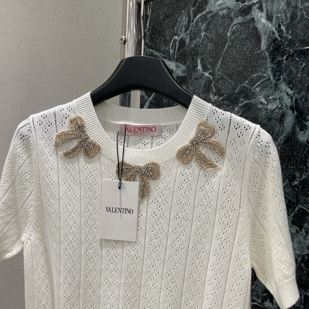 ヴァレンティノ「Valentino」ション ボウタイ レースニット 半袖Tシャツ