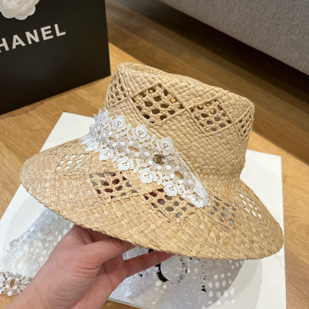 シャネル「Chanel」ラフィア オープンワーク サンハット