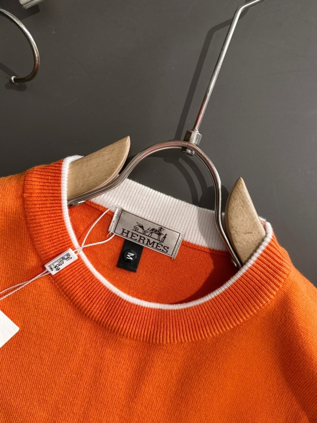 エルメス「Hermès」秋冬全身ジャージー柄新作シンプル丸首ニットウールセーター