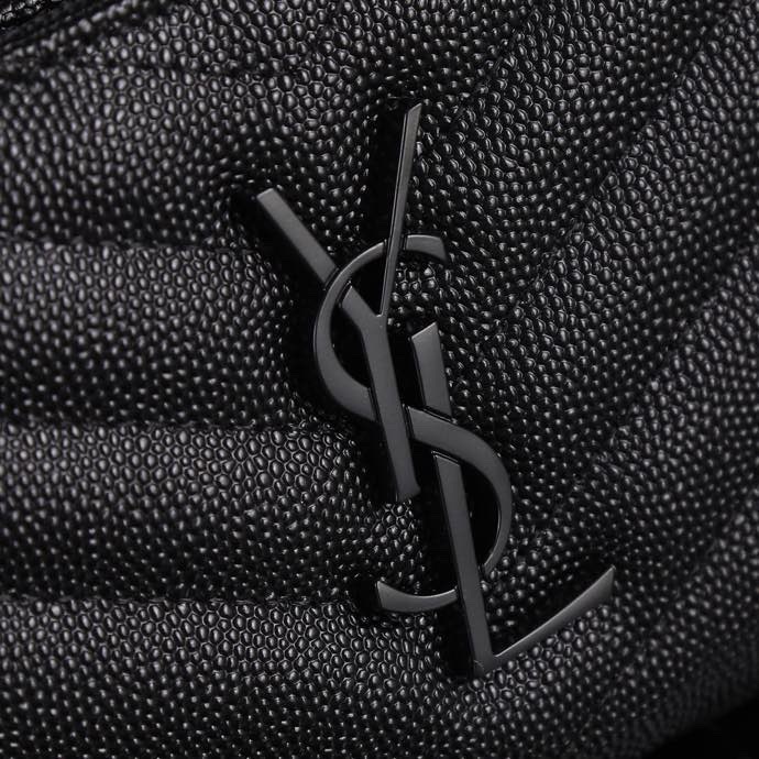 サンローラン「Saint Laurent」モノグラム コンパクト ジップアラウンド ウォレット（グレイン ド プードル エンボスレザー）