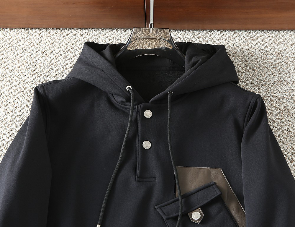 エルメス「Hermès」Empreintes Sellier Cuir 新型フード付きスウェットシャツ