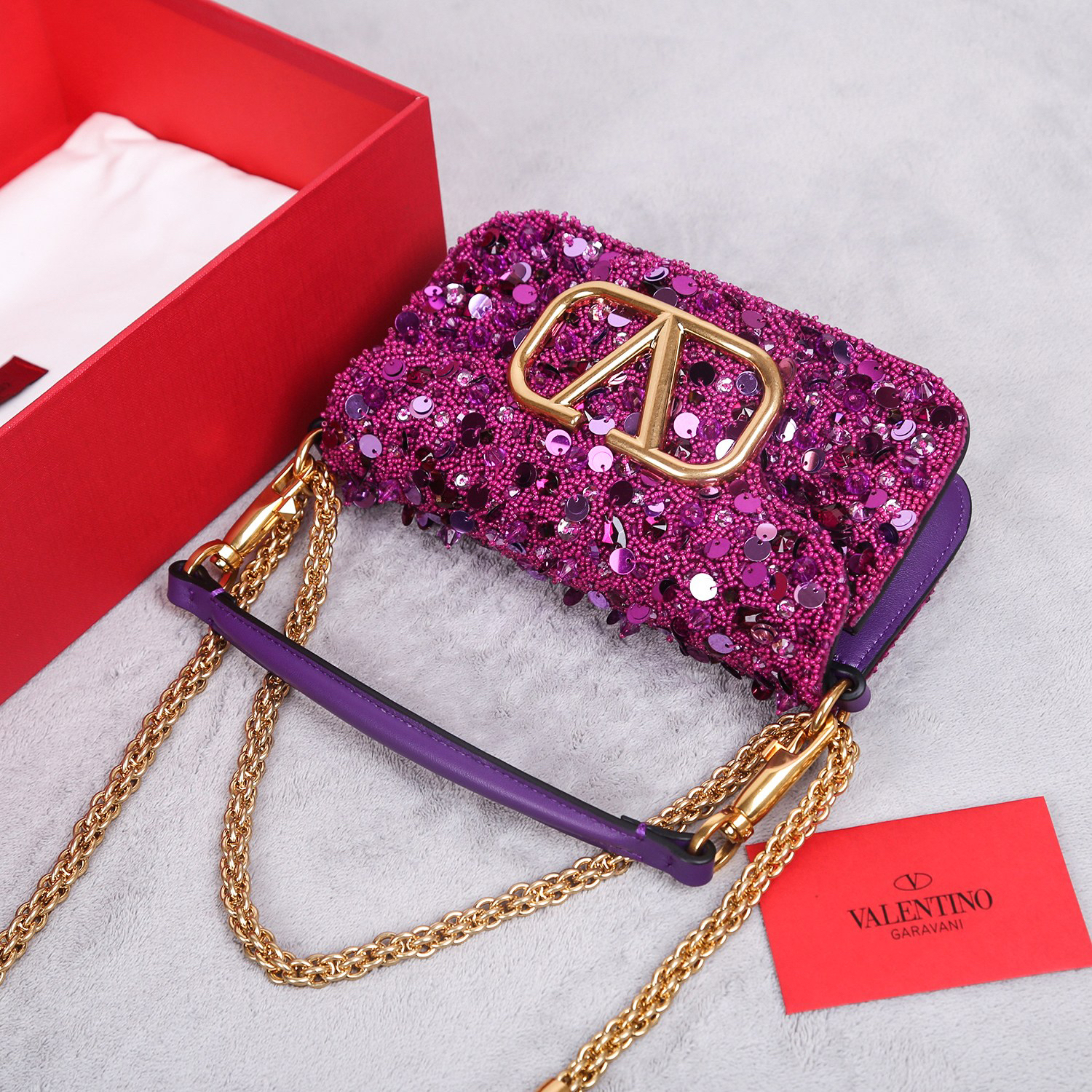 ヴァレンティノ「Valentino」ド アメジスト クリスタル レザートップハンドルバッグ
