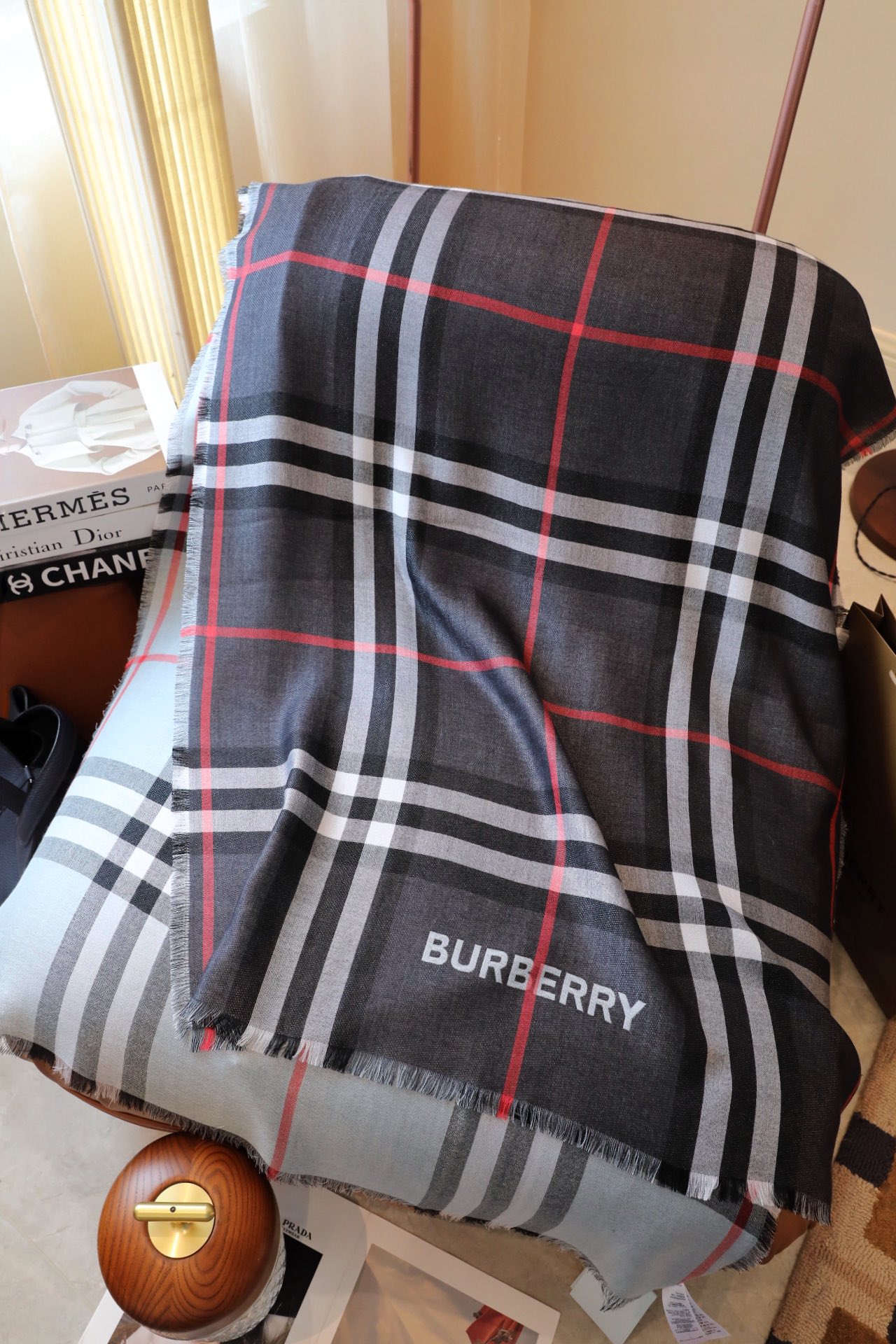 バーバリー「Burberry」ダブルフェイス キャシュミア チェック マフラー (70×220cm)