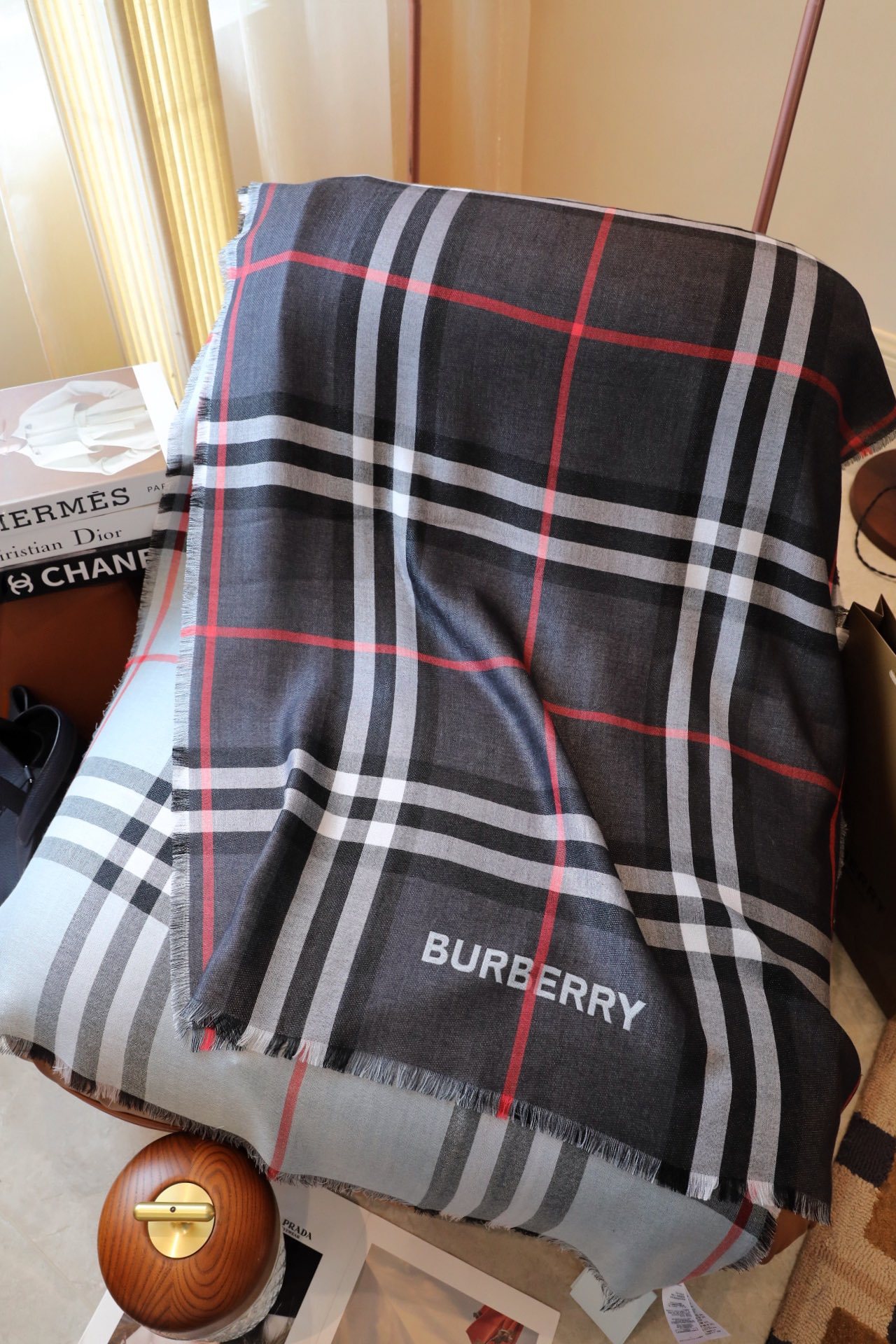 バーバリー「Burberry」ダブルフェイス キャシュミア チェック マフラー (70×220cm)