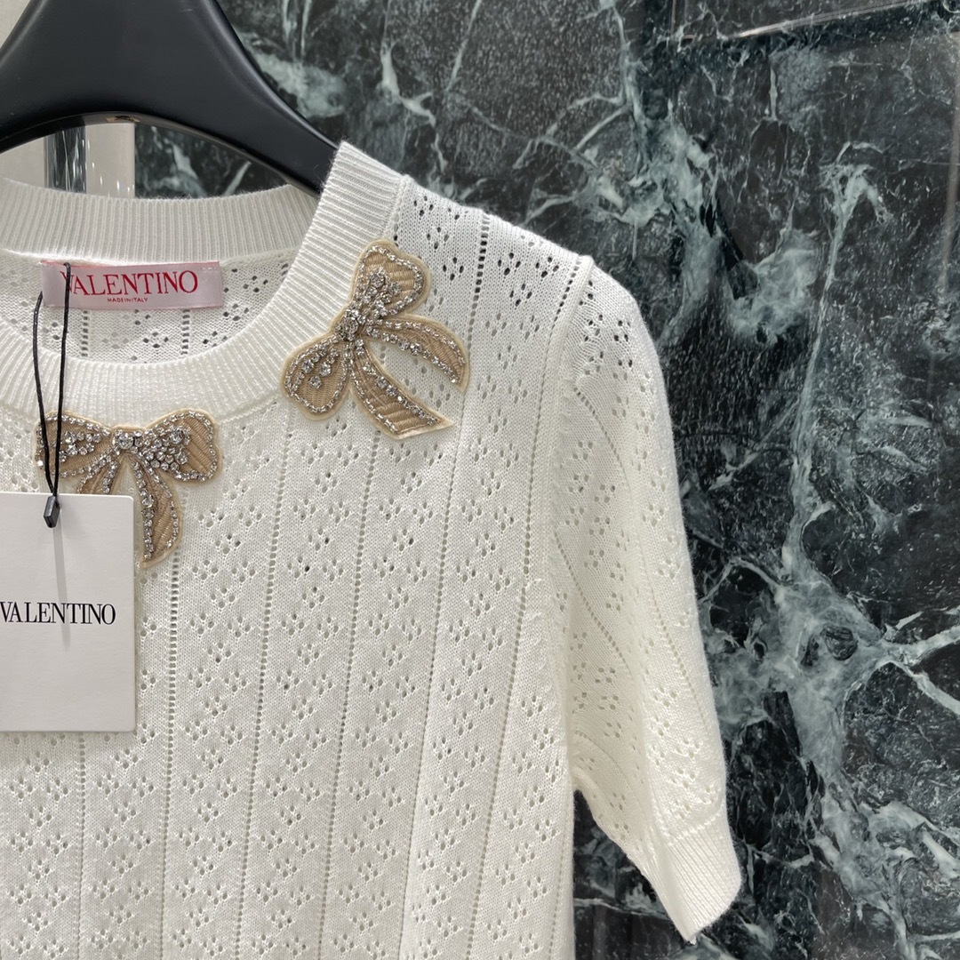 ヴァレンティノ「Valentino」ション ボウタイ レースニット 半袖Tシャツ