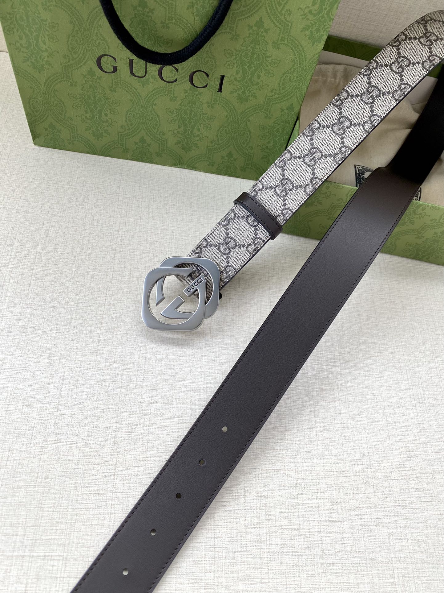 グッチ「Gucci」マーモント キャンバス＆レザー ベルト100CM