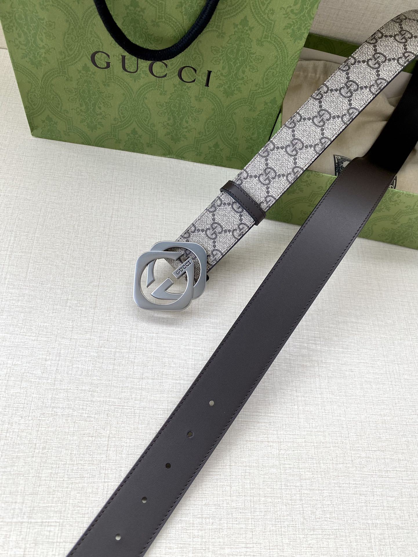 グッチ「Gucci」マーモント キャンバス＆レザー ベルト100CM