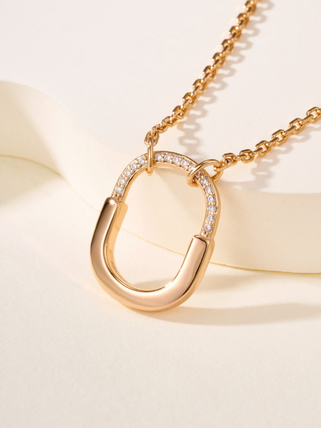 ティファニー「Tiffany & Co.」T Lock セミダイヤネックレス スモール バイカラーゴールド