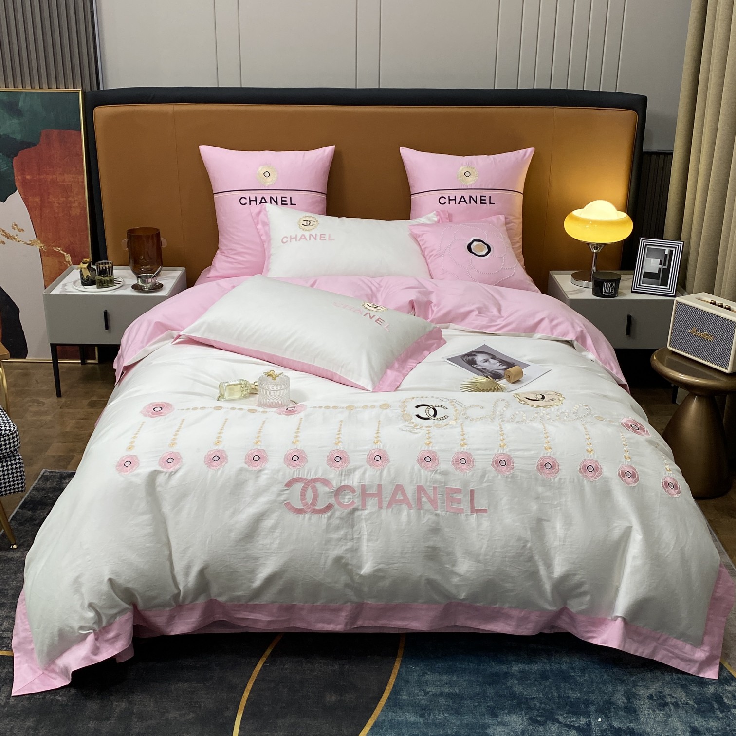 シャネル「Chanel」プレミアムコットン ゴールド＆シルバー刺繍 4点セット
