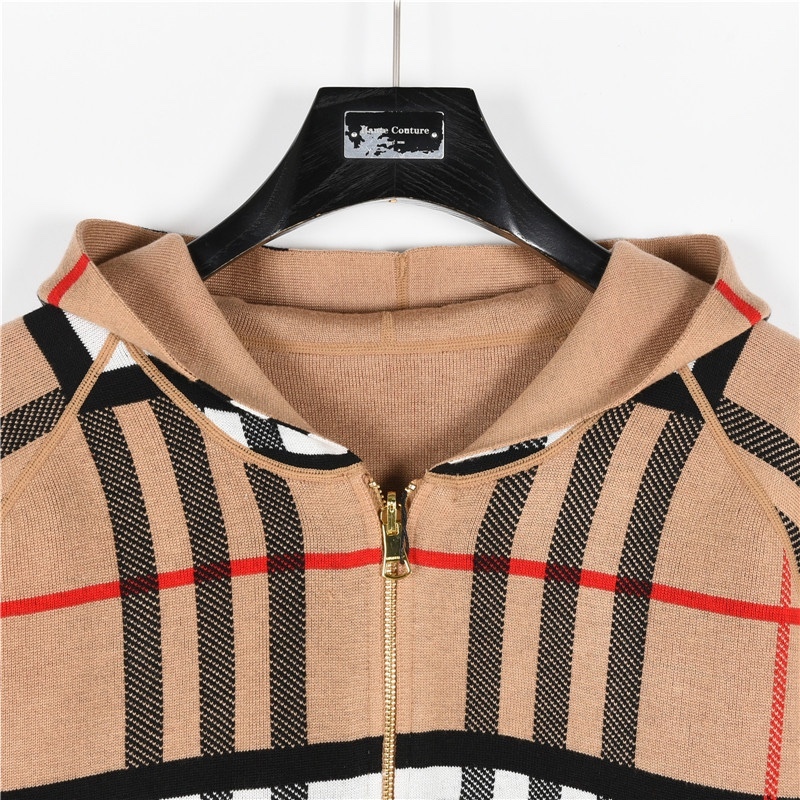 Burberry / バーバリー クラシックチェック柄両面着キャシュミアニットロングスリーブフード付きジャケット