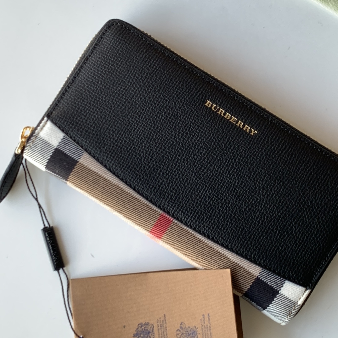 バーバリー「Burberry」Houseチェック & 粒革 ジップ ウォレット