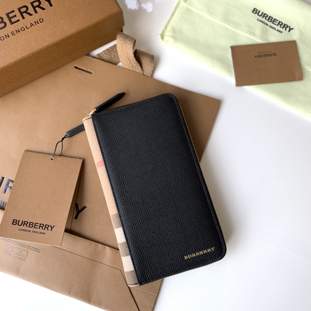 バーバリー「Burberry」Houseチェック & 粒革 ジップ ウォレット