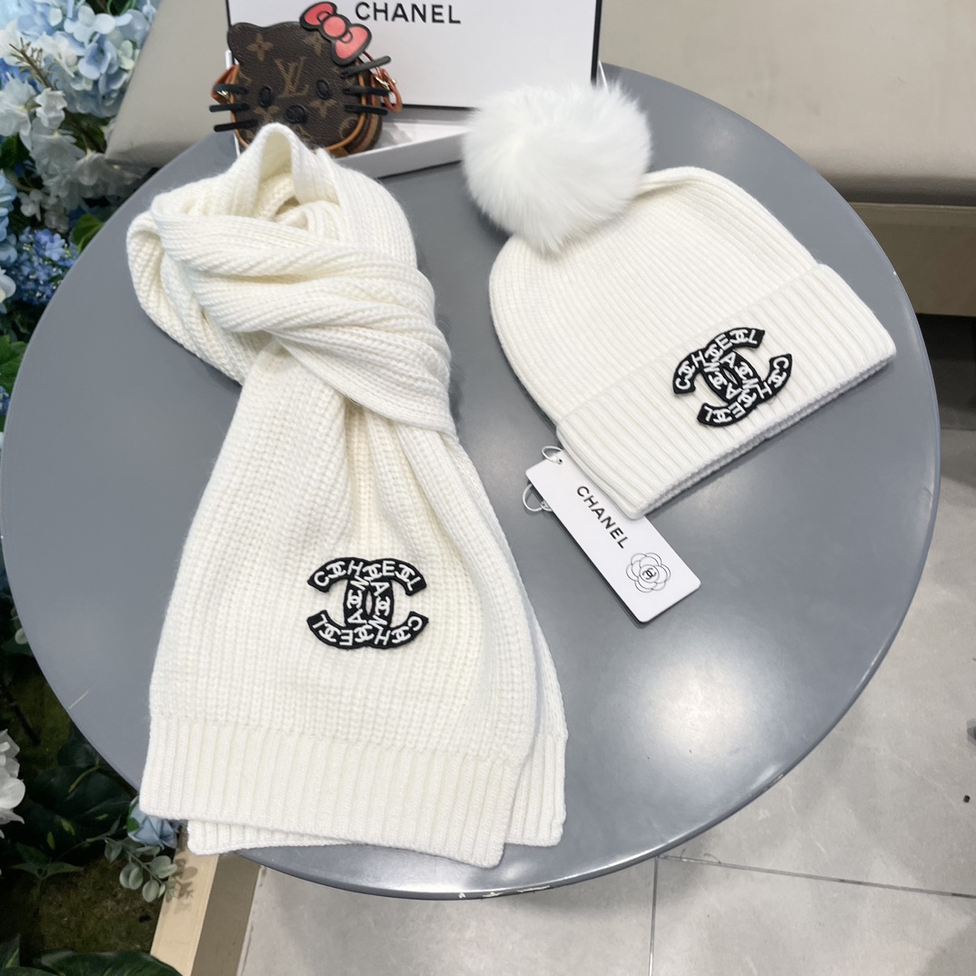 【定番人気】シャネル 秋冬 防寒アクセサリー マフラー＆ハットセット